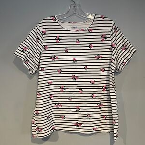 Croft & Barrow Women Floral Striped Short Sleeve Blouse White Size 1X Paris